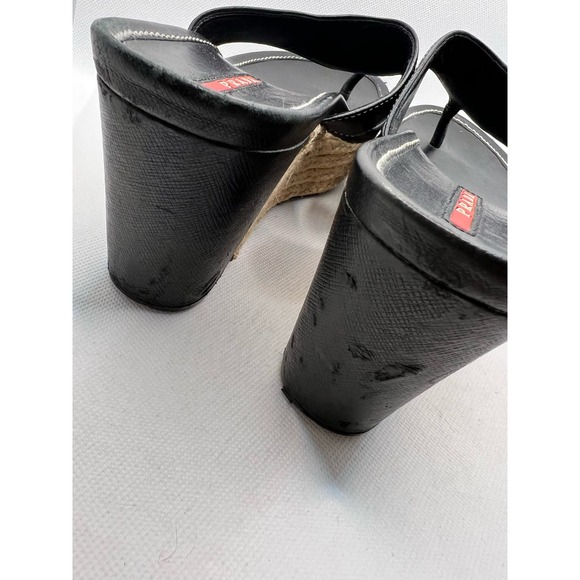 Prada Black Leather Wedge Thong Sandals - Picture 2 of 10